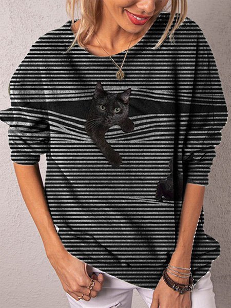 Casual Cat Printed Cotton-Blend Sweatshirts