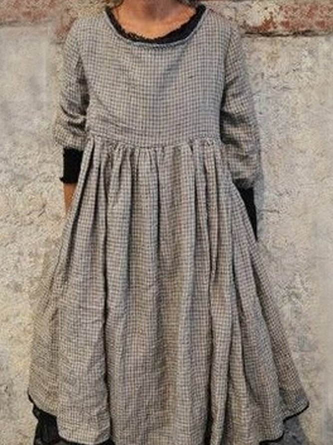 Plus Size Casual Plaid Long Sleeve Weaving Dress