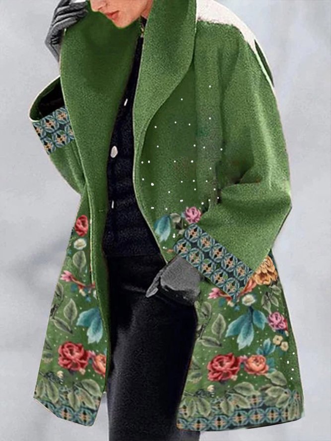 Green Floral Printed Coat