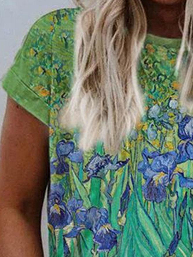 Casual Short Sleeve Floral-Print T-shirt