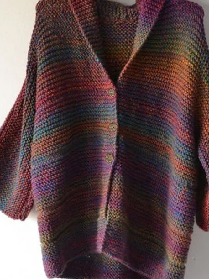 Vintage Long Sleeve Shawl Collar Cotton-Blend Sweater