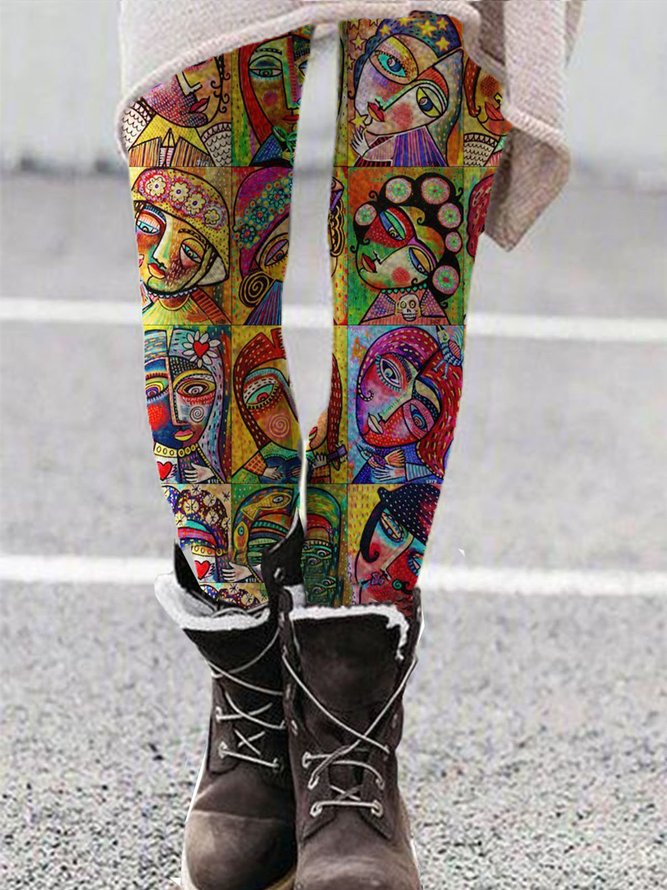 Cotton-Blend Holiday Abstract Leggings