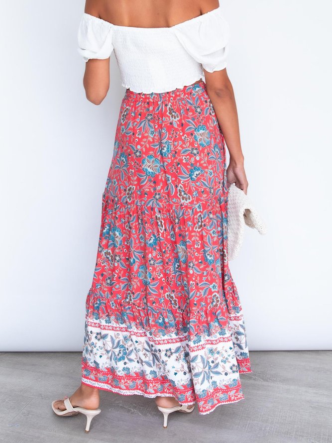 Boho Cotton-Blend Floral Skirt