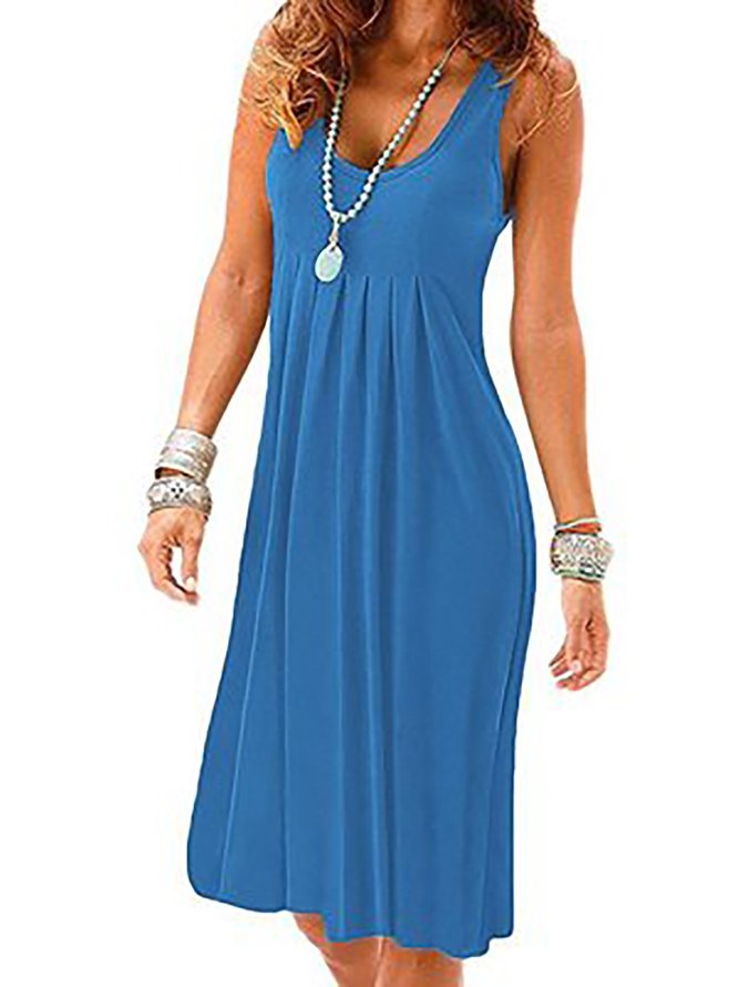 Round Neck Women Summer Dresses Shift Beach Cotton-Blend Dresses