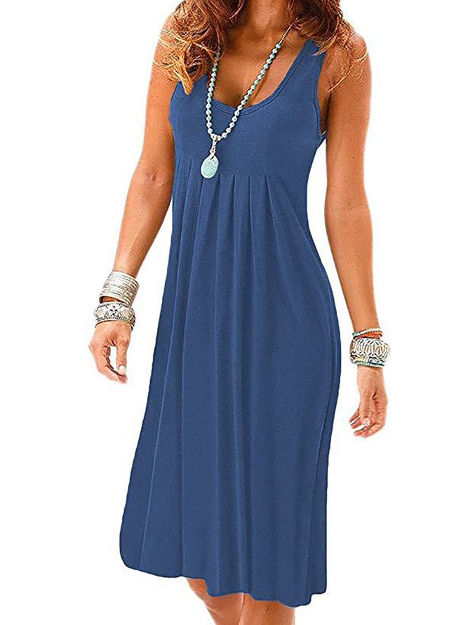 Round Neck Women Summer Dresses Shift Beach Cotton-Blend Dresses