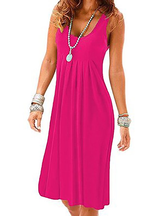 Round Neck Women Summer Dress Shift Beach Cotton-Blend Dress
