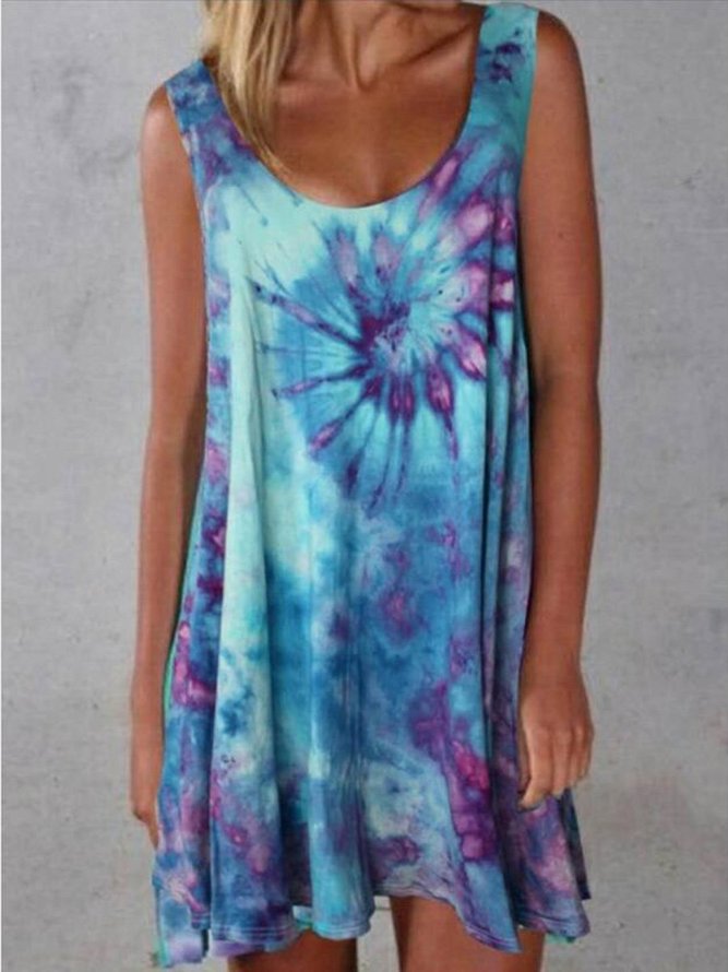 Sleeveless Ombre/tie-Dye Cotton Knitting Dress