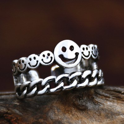 Net red double smile Silver Twist ring