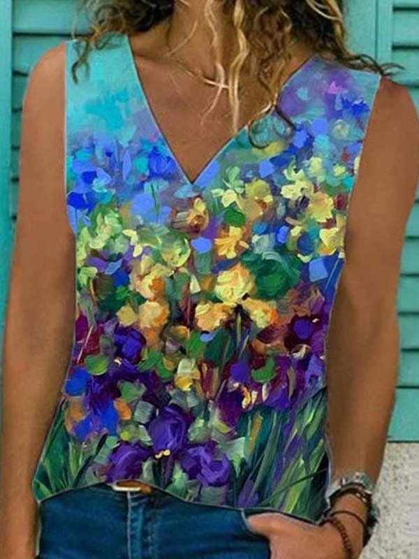 Floral-Print Casual Sleeveless Shirts & Tops