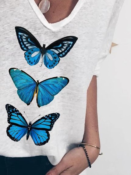 Butterfly Printed Long Sleeve Casual T-T-shirt
