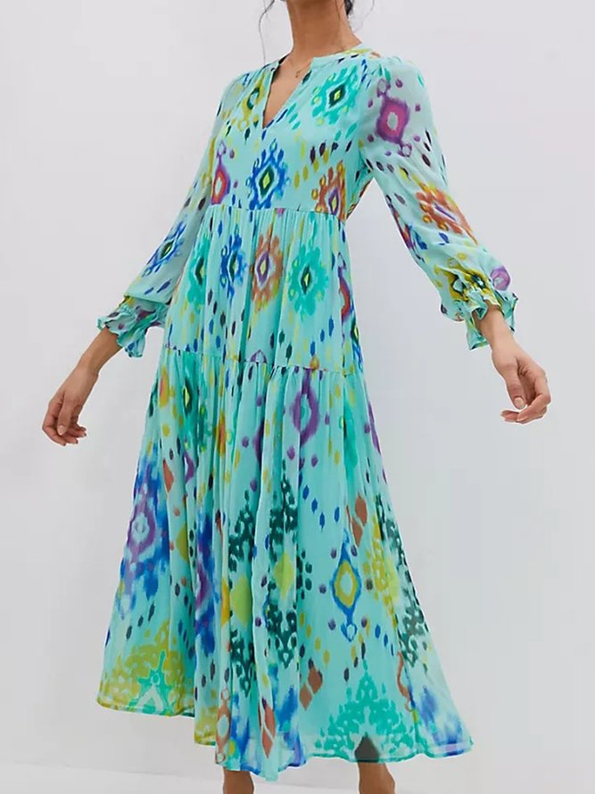 Boho Long Sleeve Shift Abstract Weaving Dress