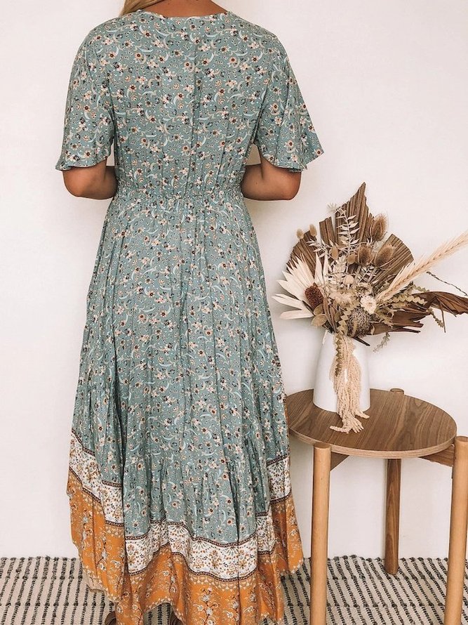 Cotton-Blend Short Sleeve Weaving Dress