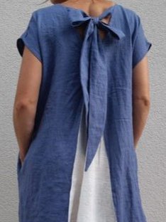 Color-Block Plain Casual Cotton-Blend Weaving Dress