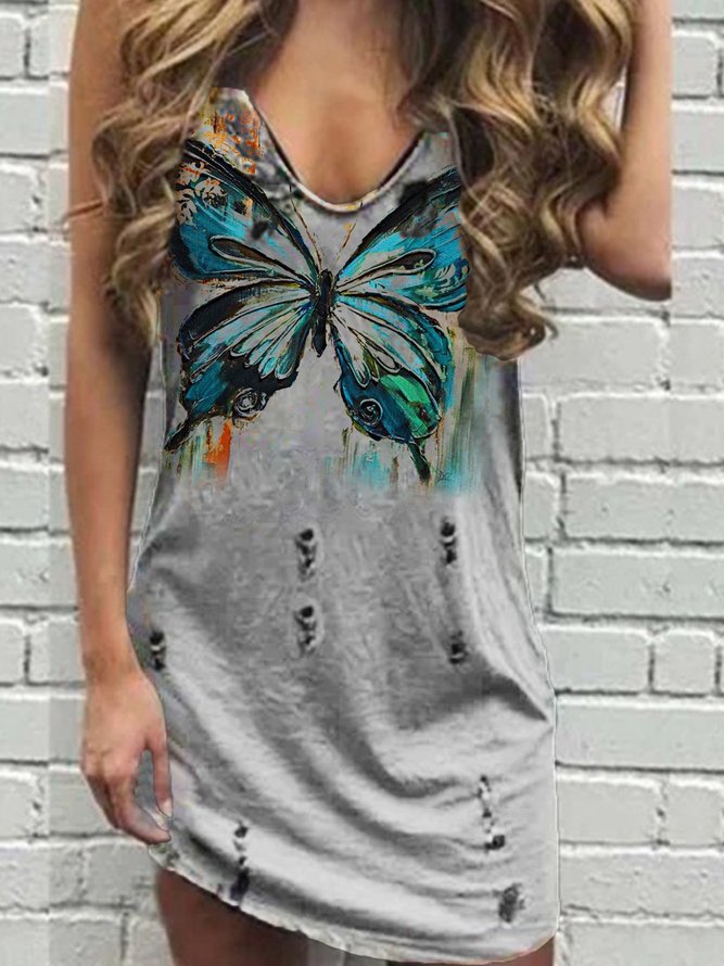V Neck Casual Butterfly Knitting Dress