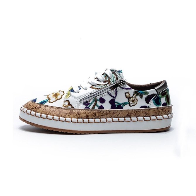 Colorblock printed lace-up flat women casual shoes