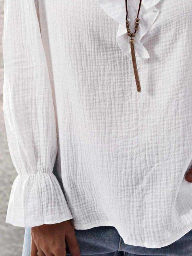 Cotton-Blend Simple & Basic Shift Long Sleeve Top