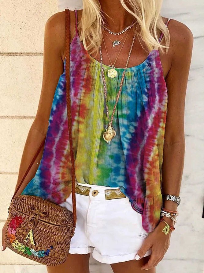 Casual Tie-dyed Print Camisole Tops