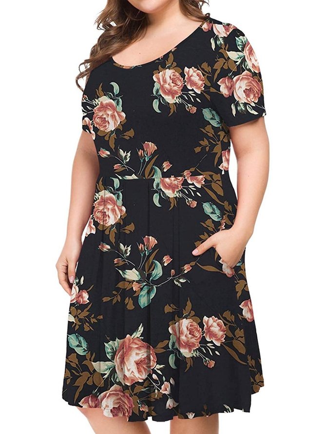 Short Sleeve Casual Cotton Floral Weaving Dress