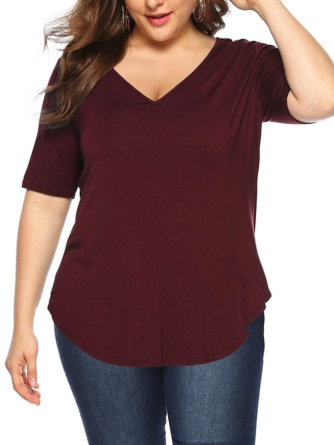 Short Sleeve Casual Solid Cotton Tops