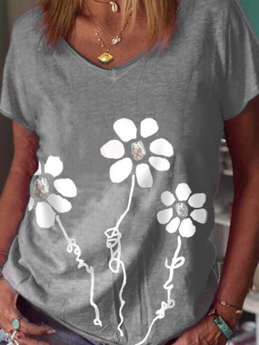 Vintage Crew Neck Short Sleeve Floral Shirts & Tops