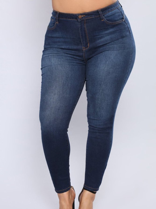 High Waist Stretch Slim Plus Size Women's Denim Jeans Casual Solid Jeans