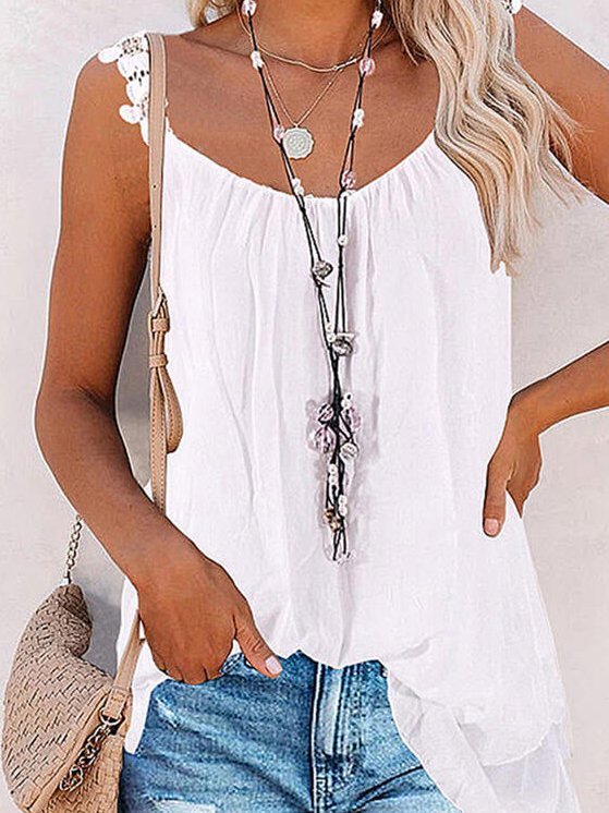Solid Cotton-Blend Casual Tanks & Camis