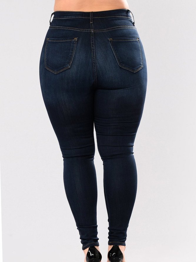 High Waist Stretch Slim Plus Size Women's Denim Jeans Casual Solid Jeans
