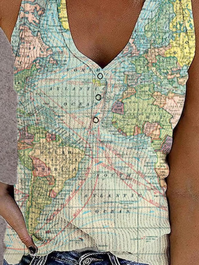 Abstract Cold Shoulder World Map Vest