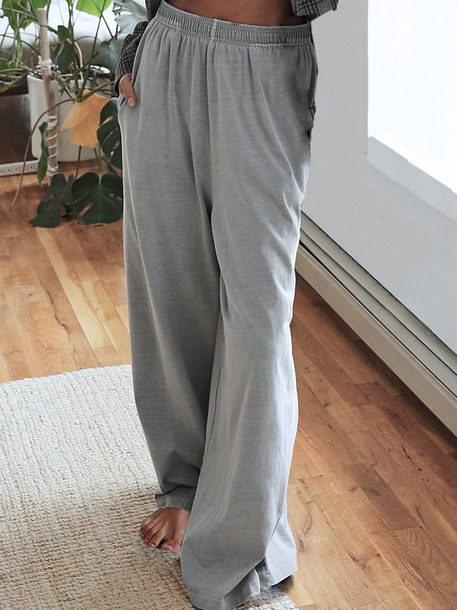 Casual  High-rise Waist And Wide-legs Basic Cotton Pants