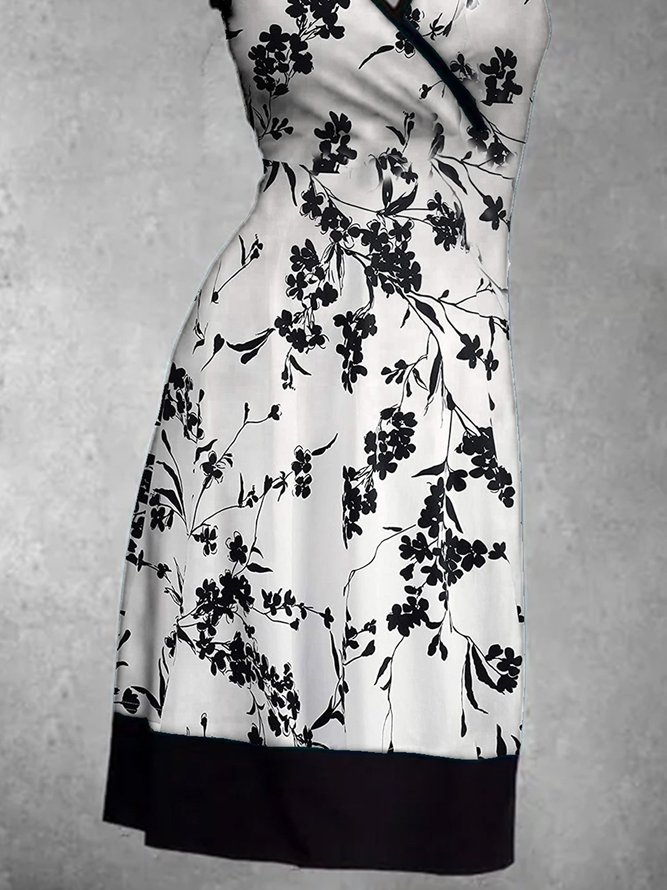 Casual Floral A-Line V Neck Knitting Dress