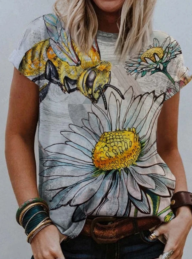 Casual Flower Printed T-Shirts & Tees