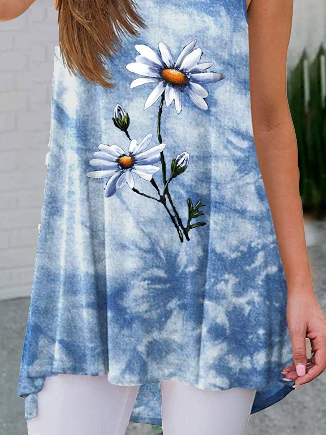 Casual Floral-Print Sleeveless Cotton-Blend Tunics