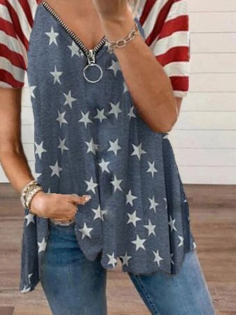 Zip-up T-shirt with an American flag pattern