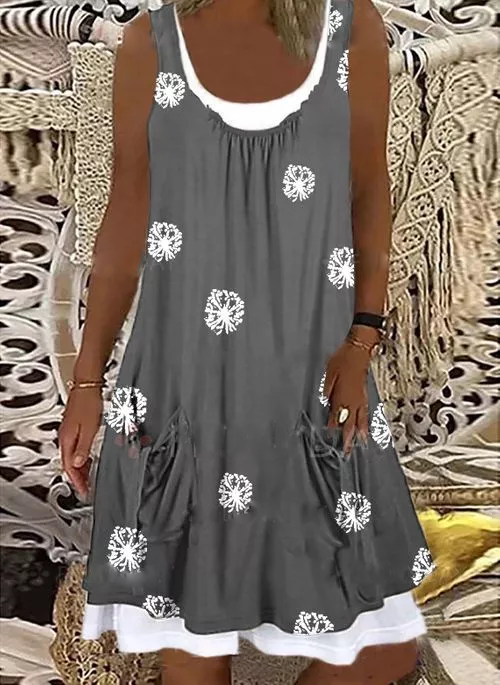 Casual Sleeveless Floral-Print Knitting Dress