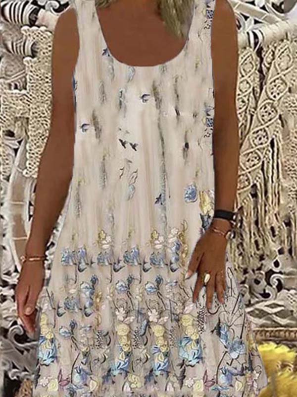 Floral-Print Sleeveless Casual Dresses