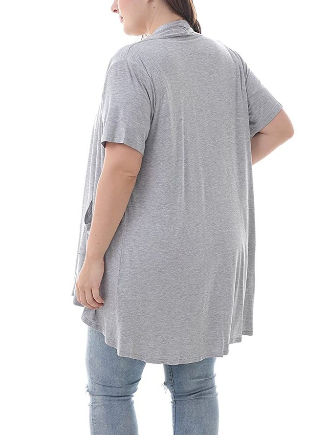 Women's Plus Size L-6XL Short Sleeve Lightweight Soft Printed Drape Cardigan with Pockets
