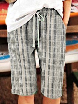 Vintage Casual Striped Texture Cotton Short Pants
