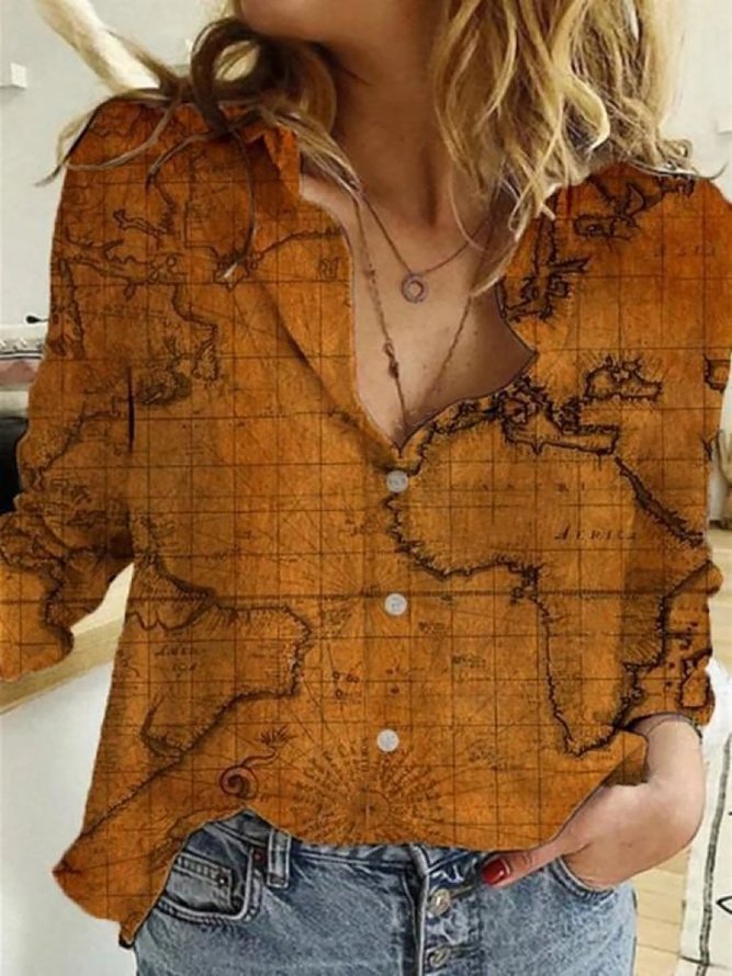 Vintage Map Of The World Painting Print Blouse Tops