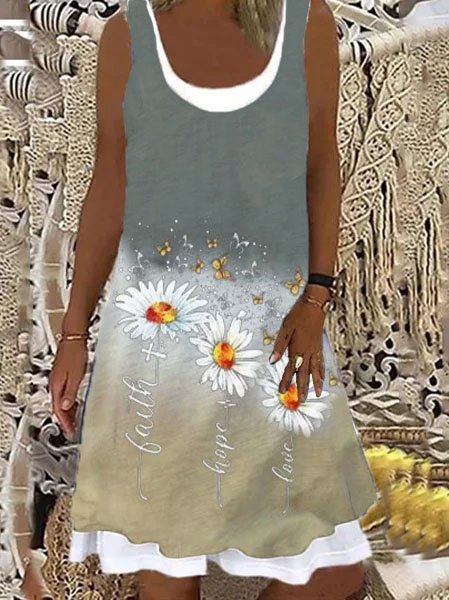 Women Casual Summer Floral Pattern Natural Household Midi Sleeveless Tank A-Line Dresses-image-16224570
