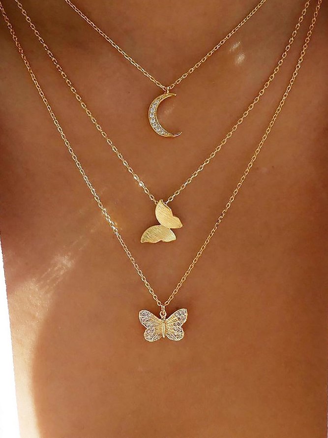 Inlaid Water Drill Butterfly Pendant Necklace