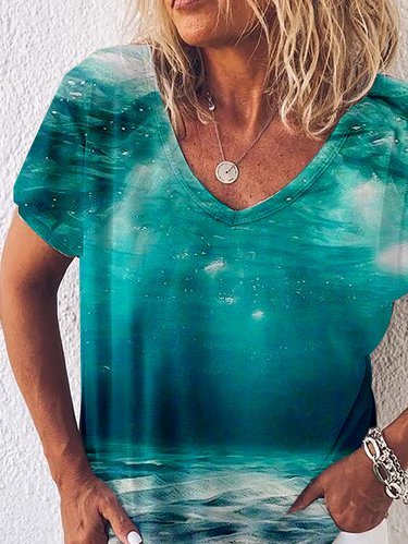 Casual polyester cotton marine print T-shirt & Tops