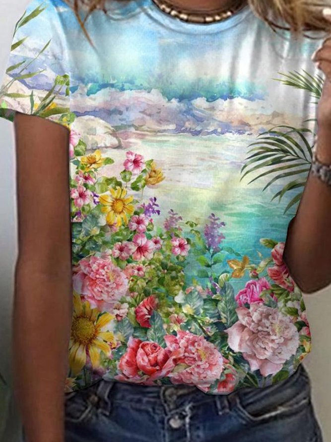 Casual Floral-Print Floral T-shirt