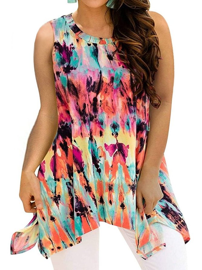 Women's Summer Casual Sleeveless Swing Tunic Floral Tank Top