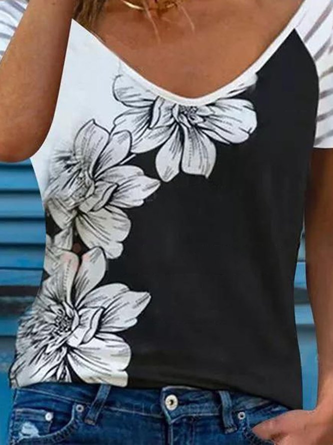 Floral Shift Short Sleeve V Neck T-shirt