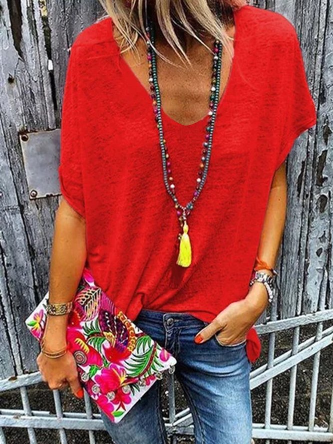 Red Casual Solid Shirts T-shirts