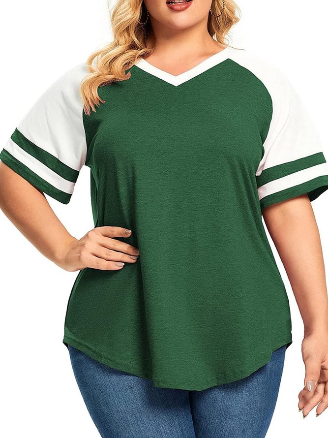 A-Line Short Sleeve Casual V Neck Tops