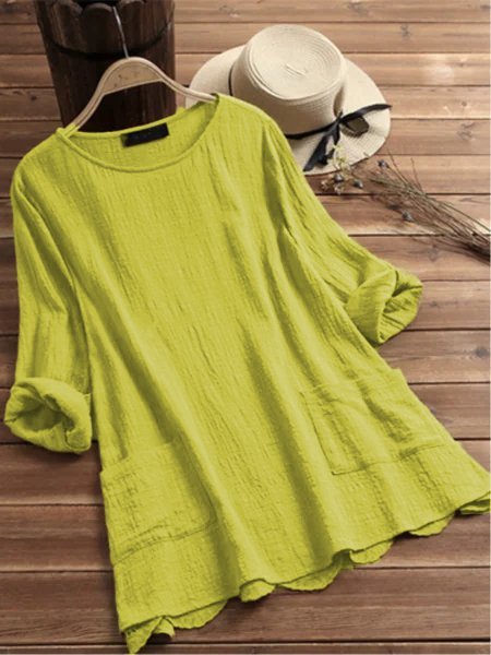 Crew Neck Long Sleeve Casual Loose Plus Size Blouse