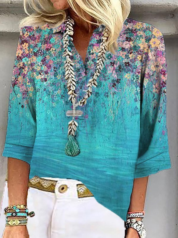 Holiday Shift Floral Half Sleeve Blouse