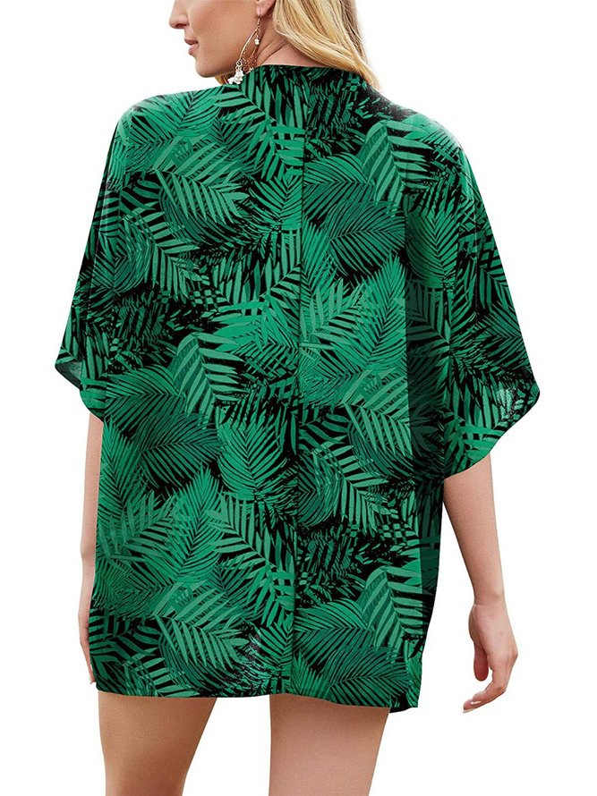 Fashion bat sleeve chiffon printed cardigan for ladies