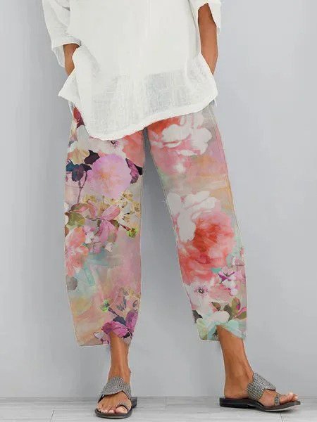 Casual floral comfortable cropped trousers